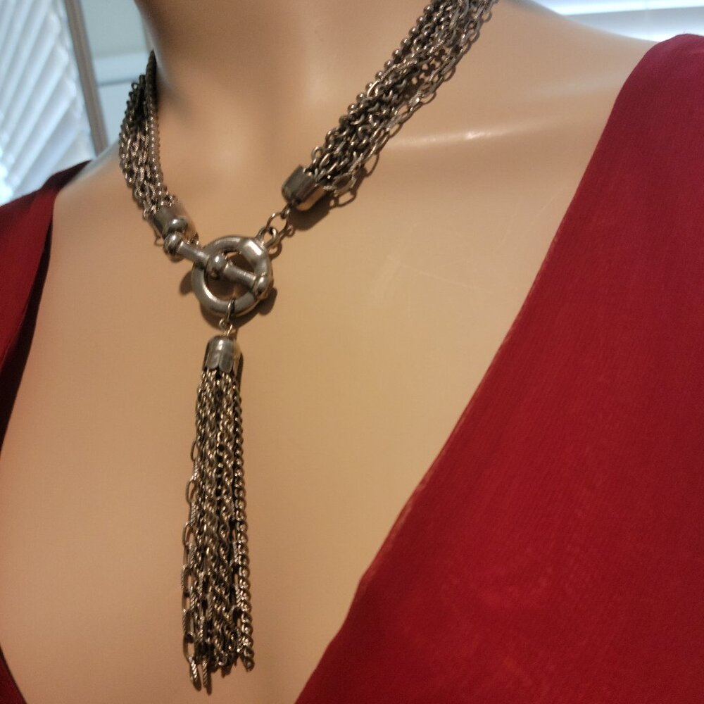 Circle of Life Multi Chain and Tassel Dangle Fancy Necklace Vintage 1980s